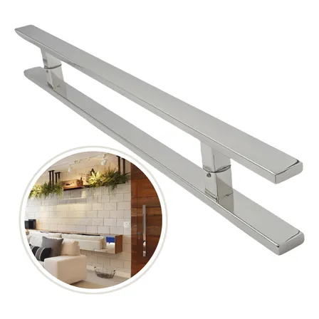 Puxador Inox Chato 60 Cm Barra Larga Top Polido Quadrado