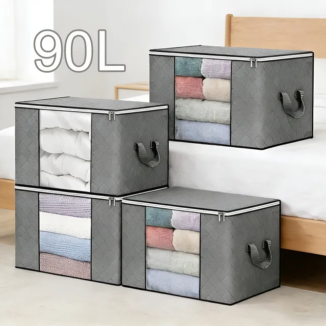 Kit 4 Saco Organizador Edredon Cobertor Multiuso Dobrável Cinza