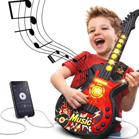 Guitarra Infantil Elétrica Com Microfone E Luz Interativa