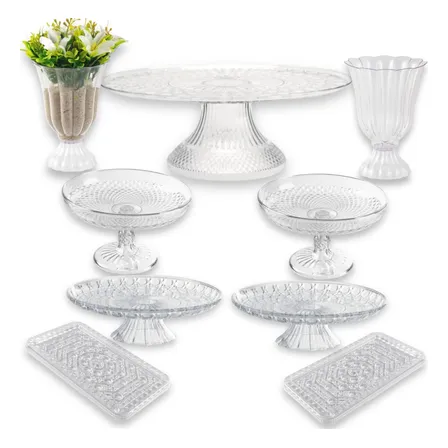 Kit Lapidado- 1 Boleira+ 4 Médio + 2 Bandejas Luxo + 2 Vaso