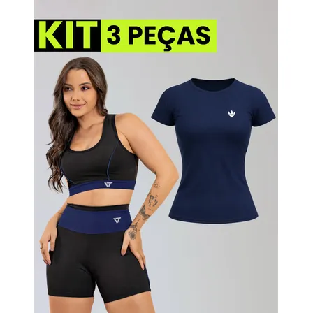 Kit Conjunto Fitness Feminino + Camiseta Roupa Academia
