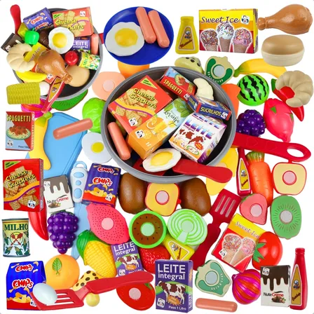 Peça Brinquedo Cortar Cozinha Verdura Frutas Velcr Com 30pçs