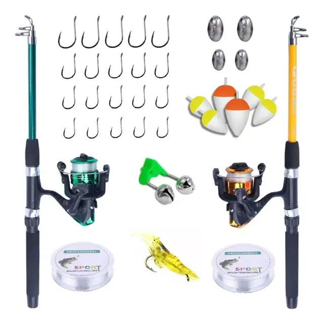 02 Kit Vara Pesca 20lbs Completa Molinete Linha Itens Barato Amarela E Verde