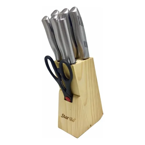 Conjunto Facas Para Cozinha 8 Pcs Cepo Madeira