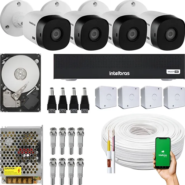 Kit Vigilância Intelbras 4 Câmeras Infra Multi Hd Dvr 4 Ch