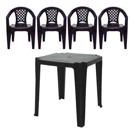Combo 4 Cadeiras Iguape Com 1 Mesa Tambaú Preta - Tramontina