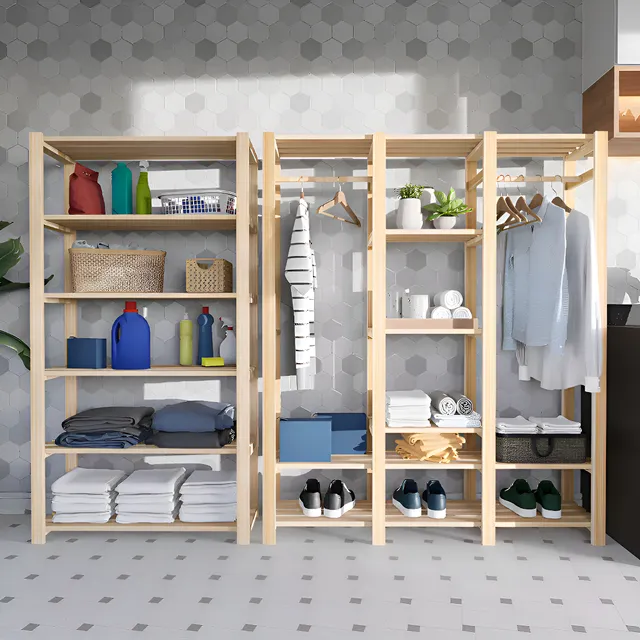 Kit Cabideiro Arara Sapateira E Estante Roupas Madeira Pinus