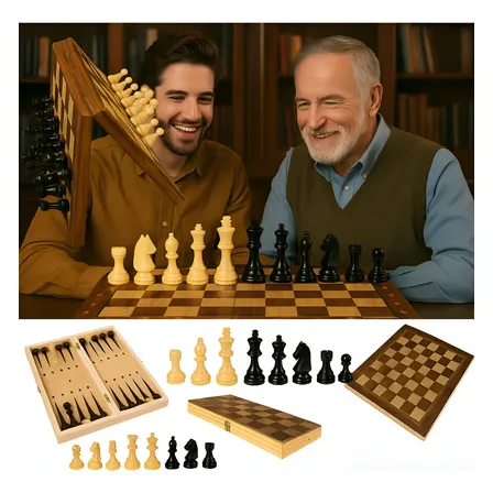 Jogo De Xadrez Tabuleiro Madeira Dama Gamão 3 Em 1 29x29cm