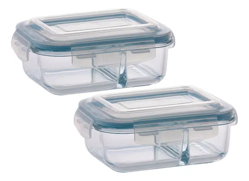 Conjunto Com 2 Potes 1040ml Divisória Hermético Marmita
