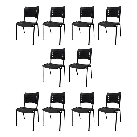Kit 10 Cadeiras Iso Preta Para Igreja, Escola, Recepção.