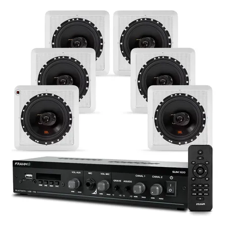 Kit Som Ambiente Bluetooth Embutir Teto + 06 Arandelas Jbl