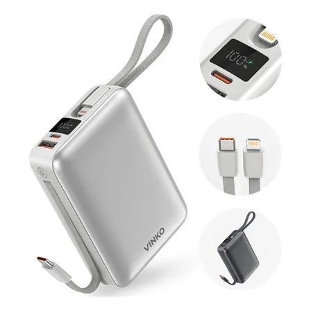 Vinko Power Bank 20000mah Turbo 22,5w Com 2 Cabos E Tela V10