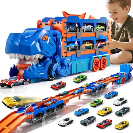Caminhão Dinossauro Comendo Carros Brinquedo Com 6 Carros