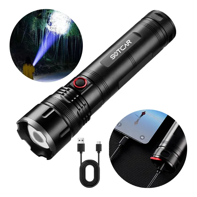 Lanterna Led Tática Recarregável Potent 2km Alumínio Sotcar