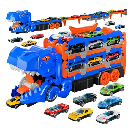 Caminhäo Dinossauro Comendo Carros Brinquedo Com 6carros Azul