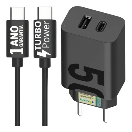 Carregador Turbo 50w Tipo C Para Samsung Motorola Xiaomi Lg