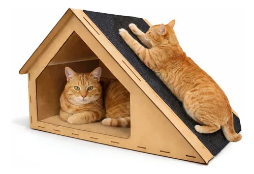 Casinha Casa Para Gatos Com Arranhador E Descanso Pets Mdf