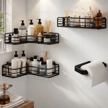 Kit 4 Prateleira Suporte Para Banheiro Metal Autoadesivo