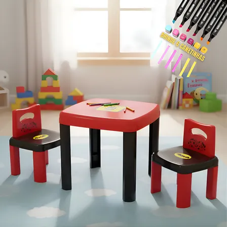 Mesinha Infantil Para Atividades Com 2 Cadeiras + Brinde Top