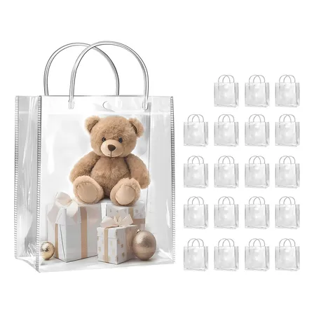 Kit 20 Plástico Pvc Para Presente Com Alça E Botão 20x20x8cm