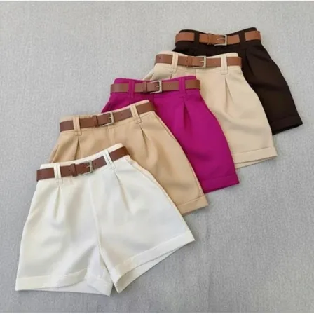 Kit 2 Shorts Feminino Alfaiataria Social Cintura Alta