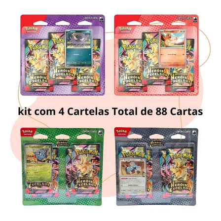 Kit 4 Booster Pokemon 88 Cartas Megaevolução Heróis Excelsos