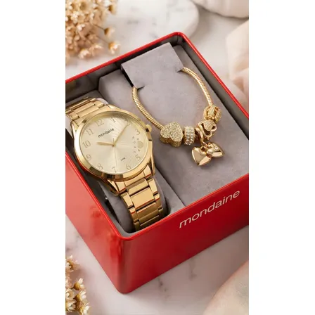 Kit Relógio Mondaine Feminino Original Com Pulseira Delicada