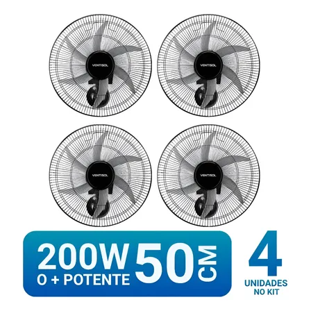 Kit 4 Ventilador Ventisol Steel 6pás 50cm 200w De Parede Osc