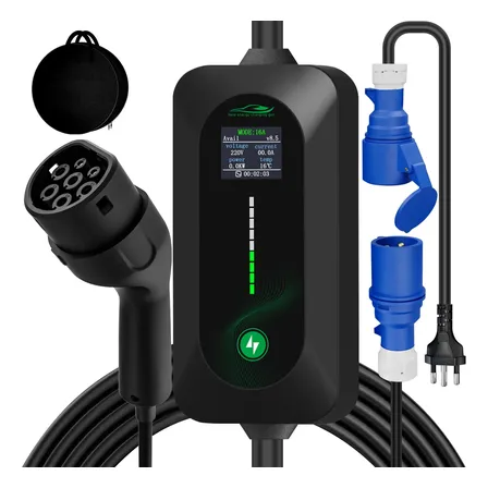 Carregador Carro Elétrico Portátil 7kw 32a Tipo 2 110-220v