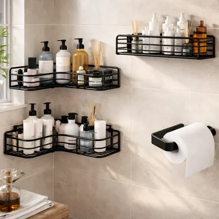 Kit 4 Suporte De Banheiro Alto Adesivo De Parede Aramado