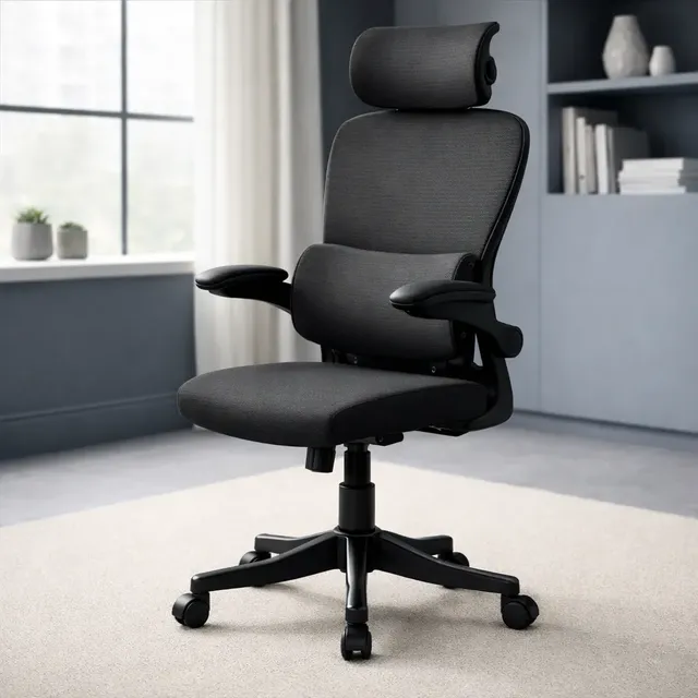 Cadeira Escritório Ergonômica Suporte Lombar Reclinável Preto Malha Mesh