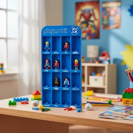 Expositor 3d Coleção Playmobil Dc Kinder Ovo 32cm Azul