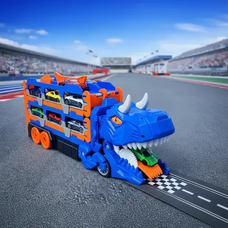 Caminhão Dinossauro Pista 6 Carrinhos Maleta Transporte