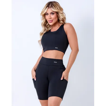Conjunto Fitness Top Shorts Zero Transparência Cintura Alta