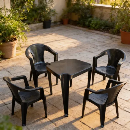 Kit Conjunto 1 Mesa 4 Poltronas Plásticas Buffet Bar 182kg