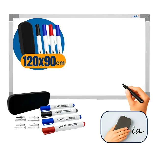 Quadro Branco 120x90 Stalo Lousa Com Apagador E 4 Canetas
