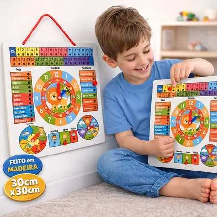Relógio Pedagógico Infantil Brinquedo Madeira Educativo