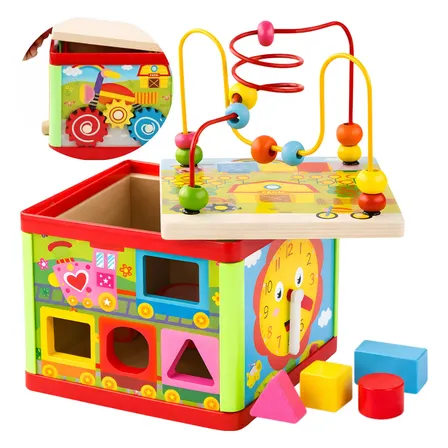 Brinquedo Cubo Didático Madeira Montessori Infantil 5 Em 1 Colorido