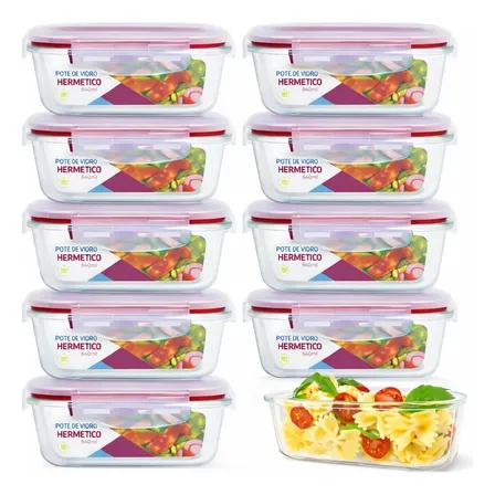 Kit 10 Potes Herméticos Vidro 640ml Marmita Forno Micro-onda