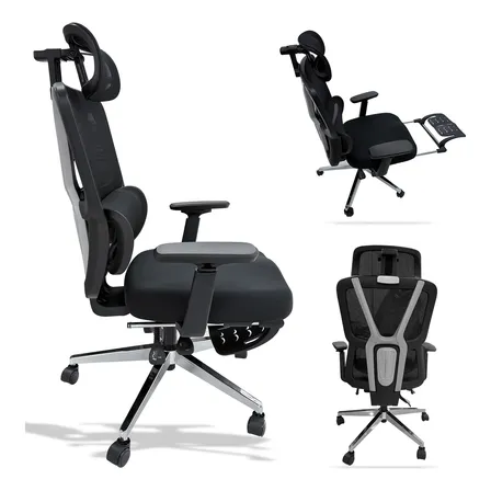 Cadeira Escritório Ergonômica Com Encosto Ajustável Apoio Pé Preto Malha