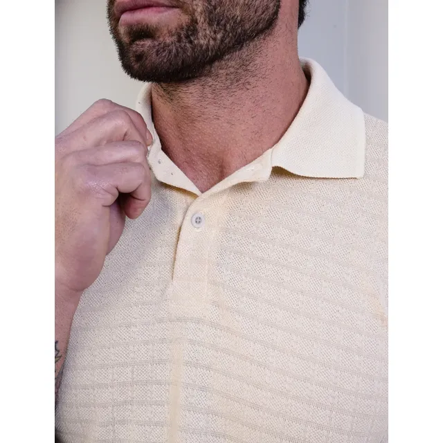 Camisa Polo C/ Botão Tricô Old Money Camiseta Premium Lisa