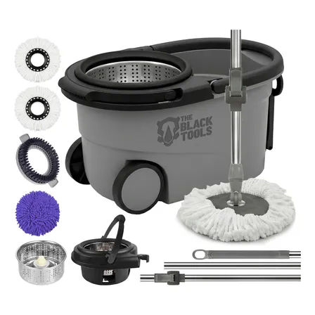 Mop Giratório Cesto Em Inox C/ 2 Refil Roda E Alça 16 Litros