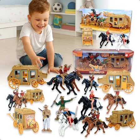 Kit Velho Oeste Com Bonecos, Cavalos E Carruagem
