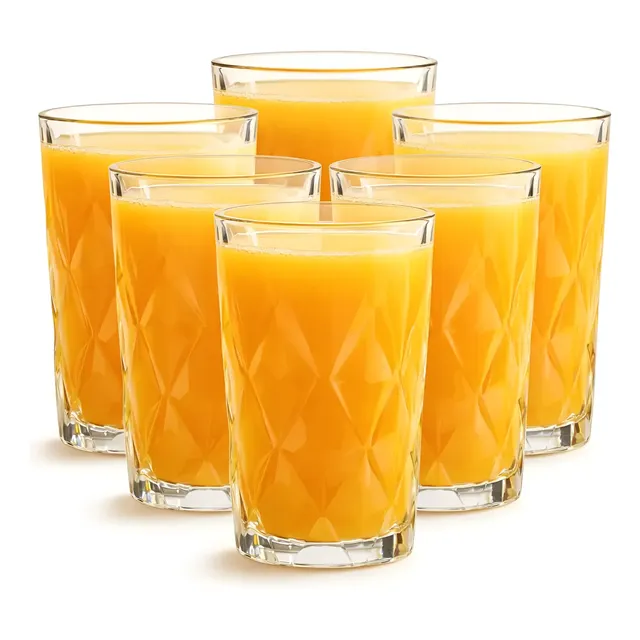 Jogo De Copos Diamante De Vidro 6 Peças 400ml Água Suco Cristal