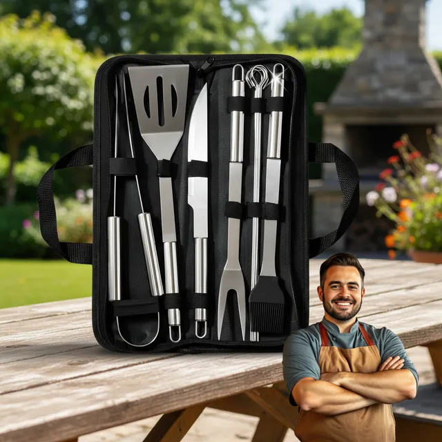 Kit Churrasco Faca Utensílios Cozinha Churrasqueiro + Bolsa