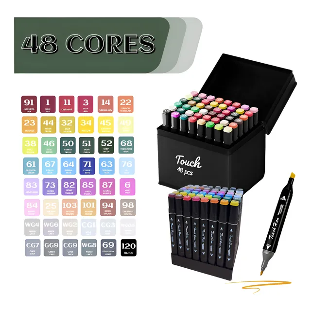 Conjunto 48 Cores Canetas Marcador Ponta Dupla Permanente