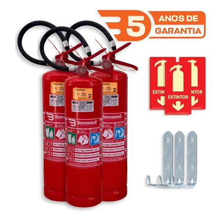 Kit Para Incendio Extintor Abc 6 Kg - Suporte E Placa 5 Anos