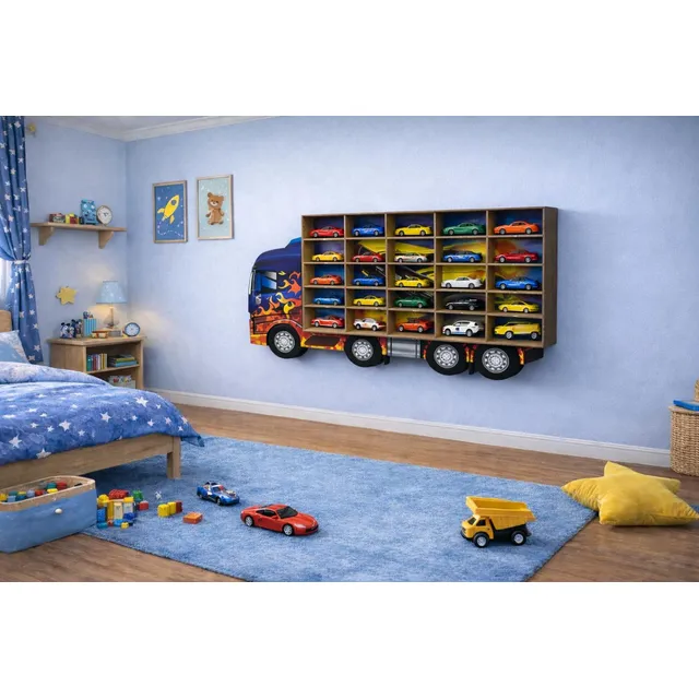 Brinquedo Caminhão Organizador E Expositor 20 Carrinhos Mdf