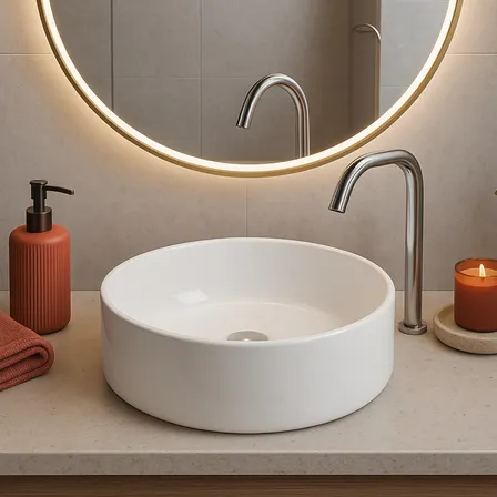 Cuba Vildrex Redonda 30cm Cerâmica Louça Pia Banheiro Lavabo