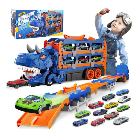 Caminhão Dinossauro Comendo Carros Brinquedo Com 12 Carros